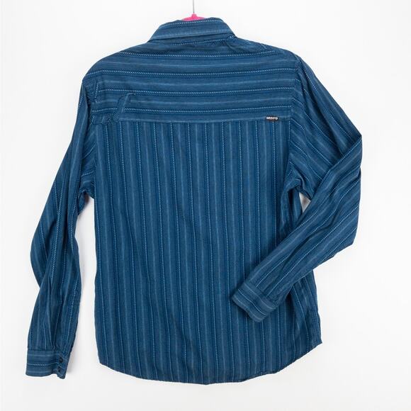 Billabong Factory Distressed Men’s Medium Slim Fit Button-Up Shirt Blue Striped - Picture 8 of 12